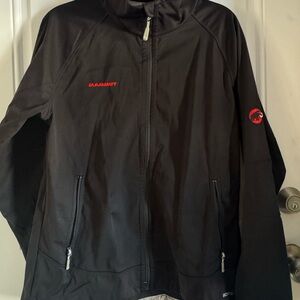 Mammut Black Softshell Jacket - company logo on sleeve